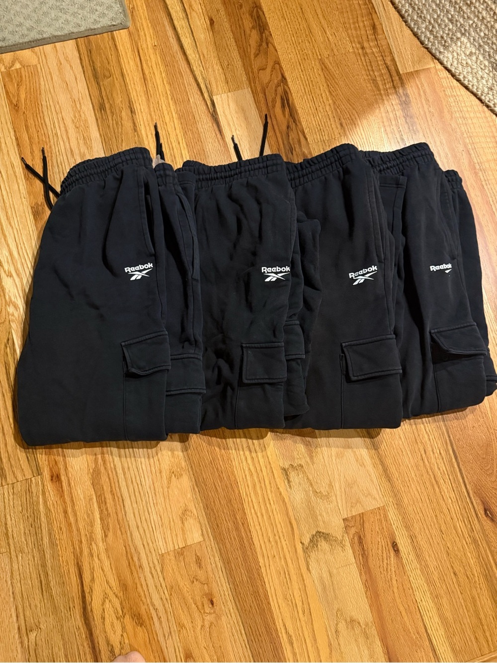 Reebok Black Men’s Cargo Sweatpants with Logo-4 pairs